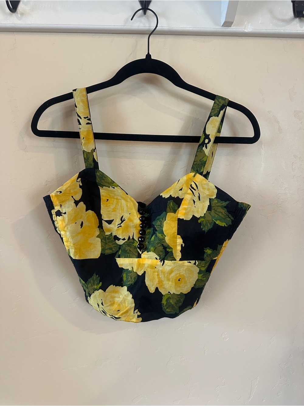 Trashy Diva Black Crop Bustier with Yellow Floral Print